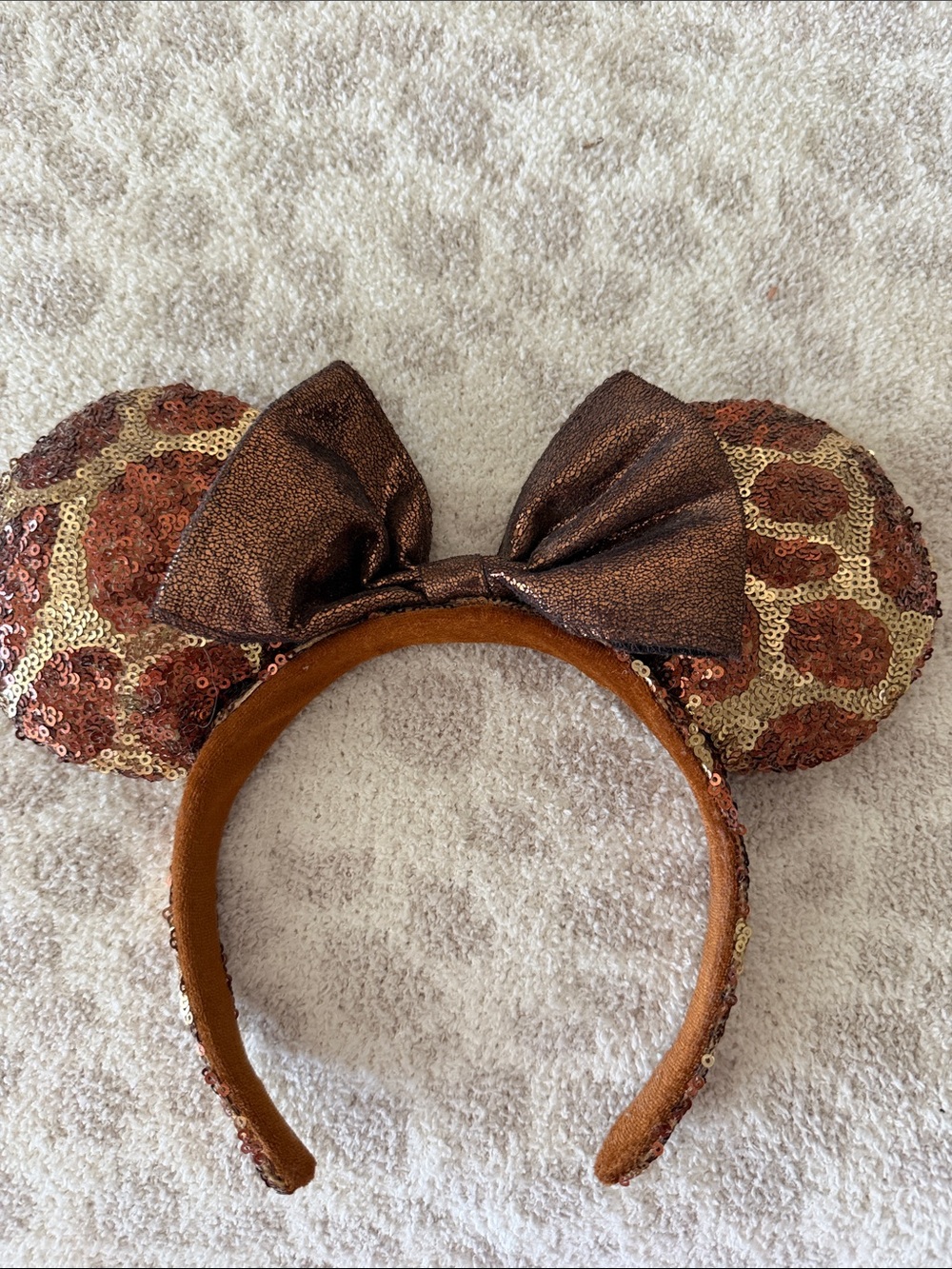 Disney giraffe Sequin Mickey Ear Headband with Bow - Copper/Bronze